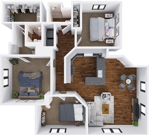 Floor plan for 3 beds, 2 baths, 1250 sqft